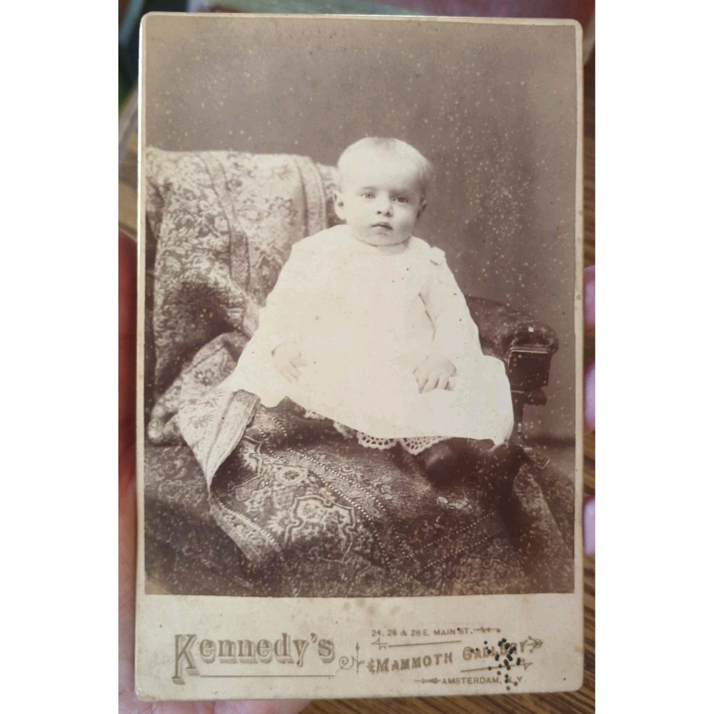 Antique Cabinet Card Photo Young Child Kennedy's Mammoth Gallery Amsterdam NY